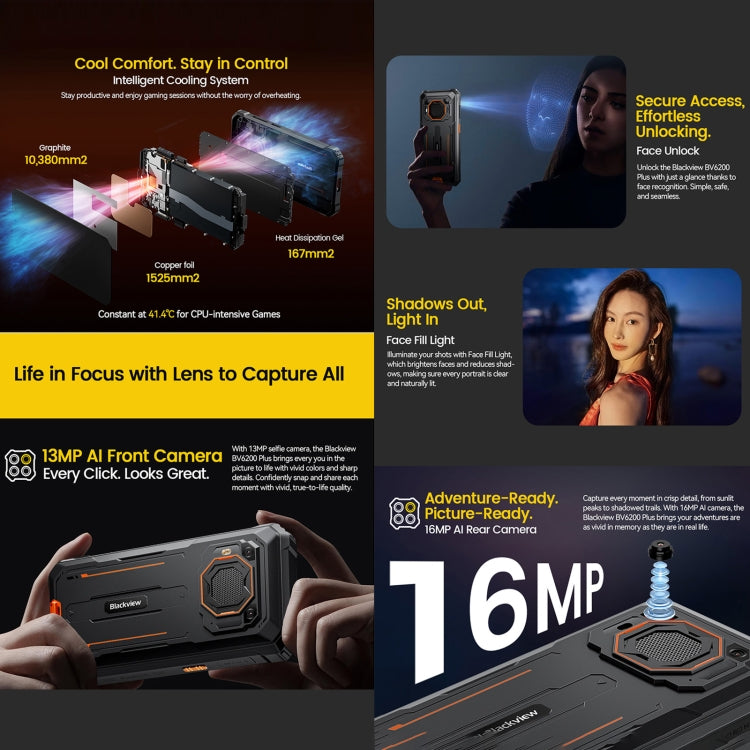 Blackview BV6200 Plus, 8GB+256GB, IP68/IP69K/MIL-STD-810H, 6.56 inch Android 14 Unisoc UMS9230 T606 Octa Core, Network: 4G, OTG, NFC Blackview BV6200 Plus, 8GB+256GB, IP68/IP69K/MIL-STD-810H, 6.56 inch Android 14 Unisoc UMS9230 T606 Octa Core, Network: 4G, OTG, NFC